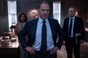 M (Fiennes), Moneypenny (Harris) & Tanner (Kinnear)